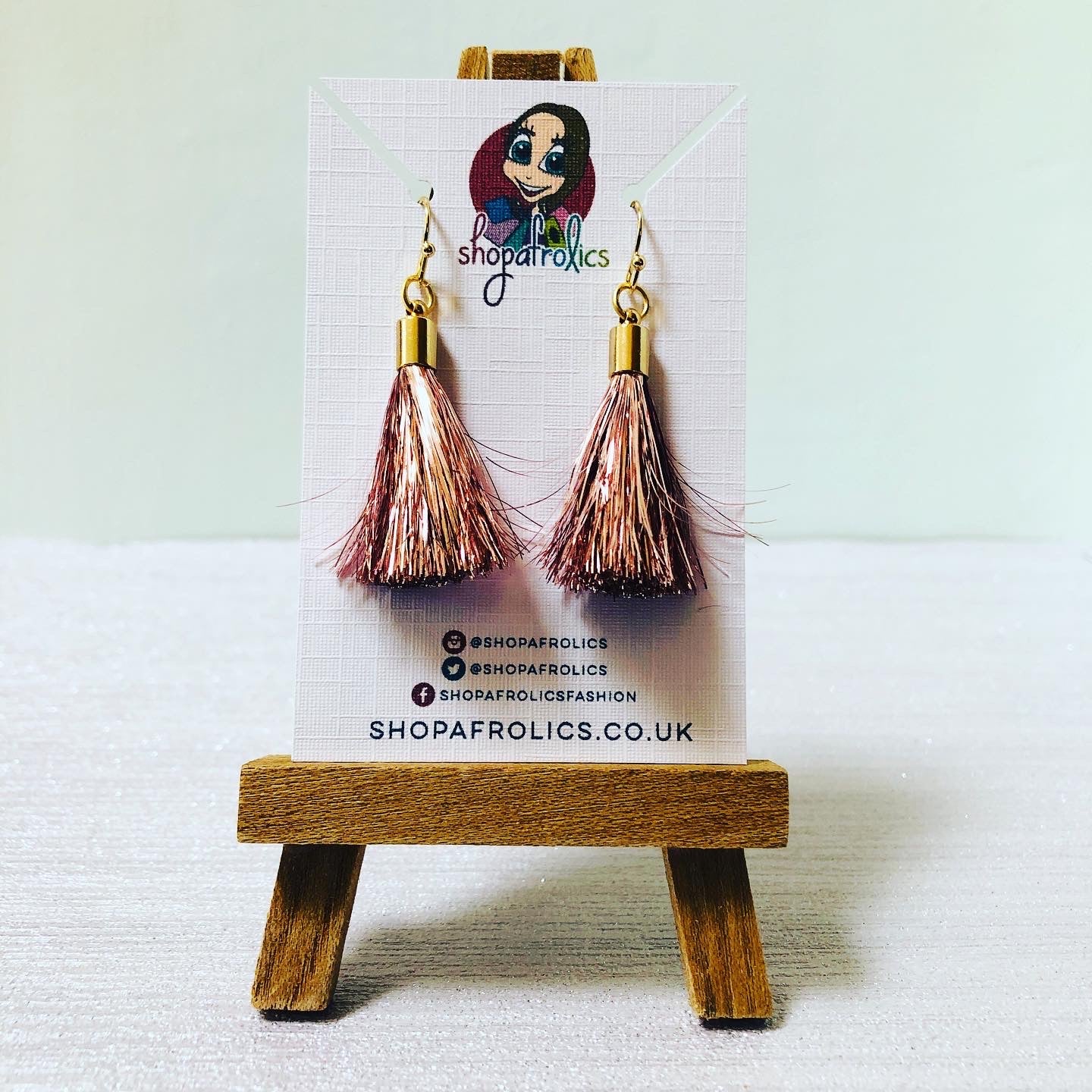 Rose Gold Tinsel Tassel Drop Earrings