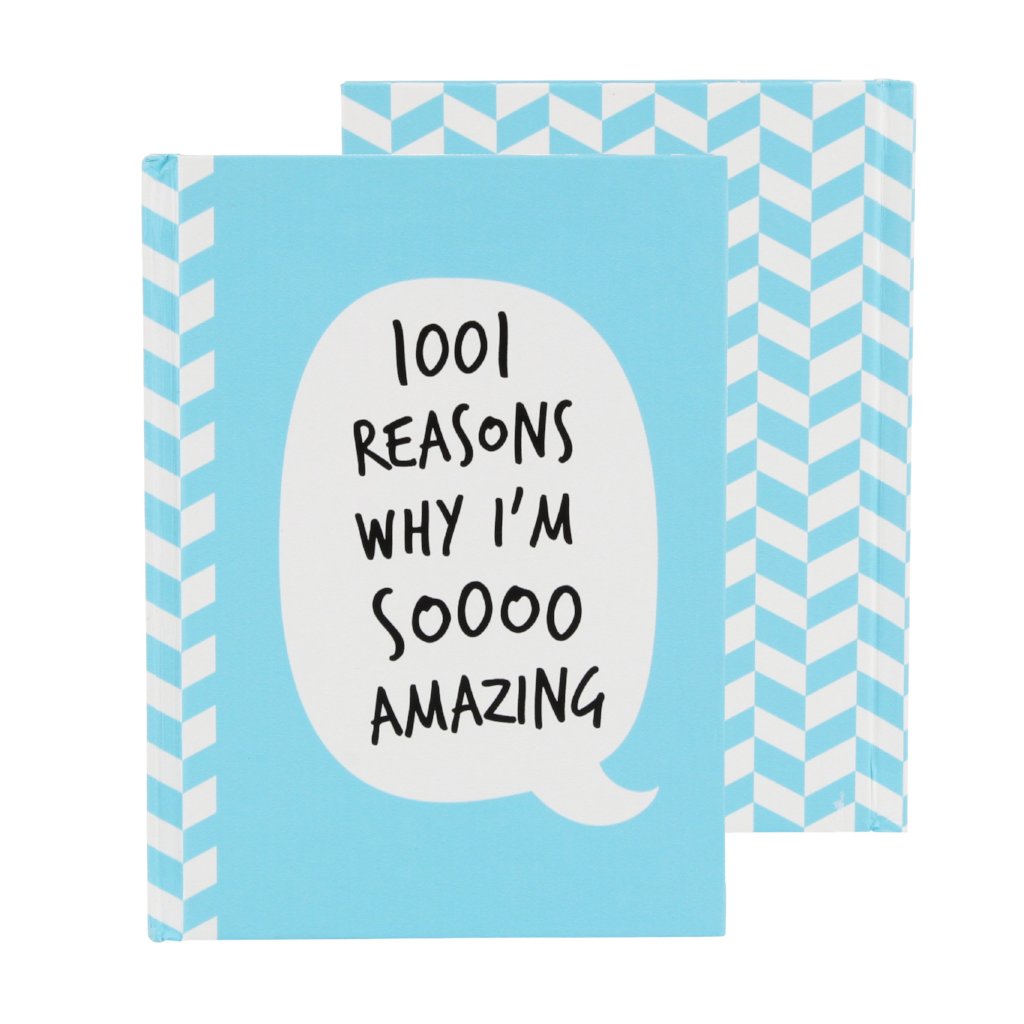 Blue A6 hard cover notebook featuring bubble slogan