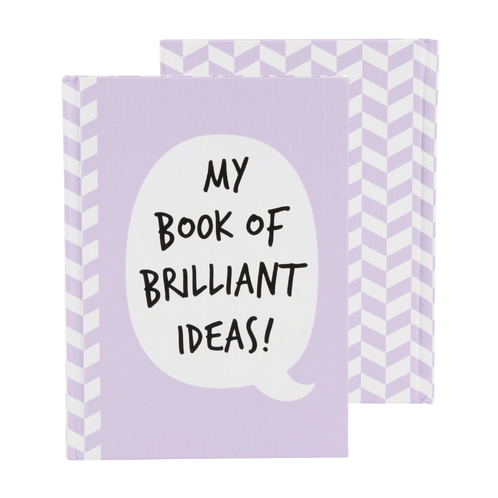 Purple A6 hard cover notebook featuring bubble slogan My Book of Brilliant Ideas