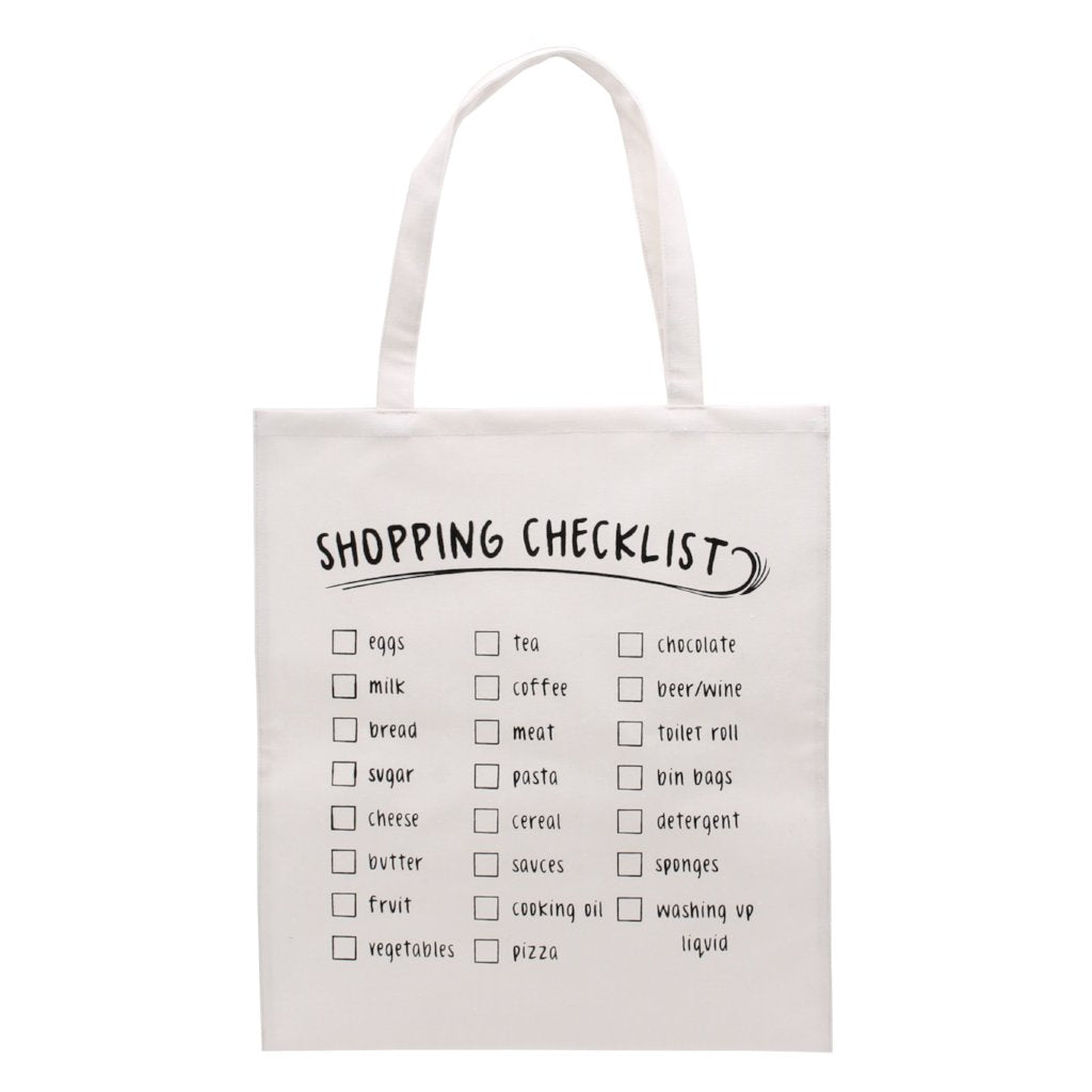 Canvas shopping bag featuring shopping checklist design.