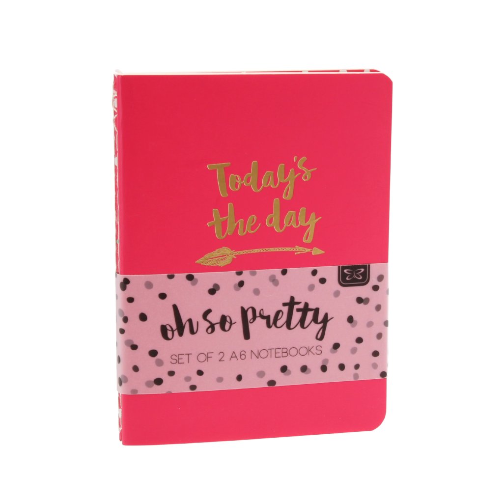 2 x A6 pink paperback notebooks with slogans