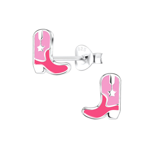 Pink mix enamel cowboy boots earrings