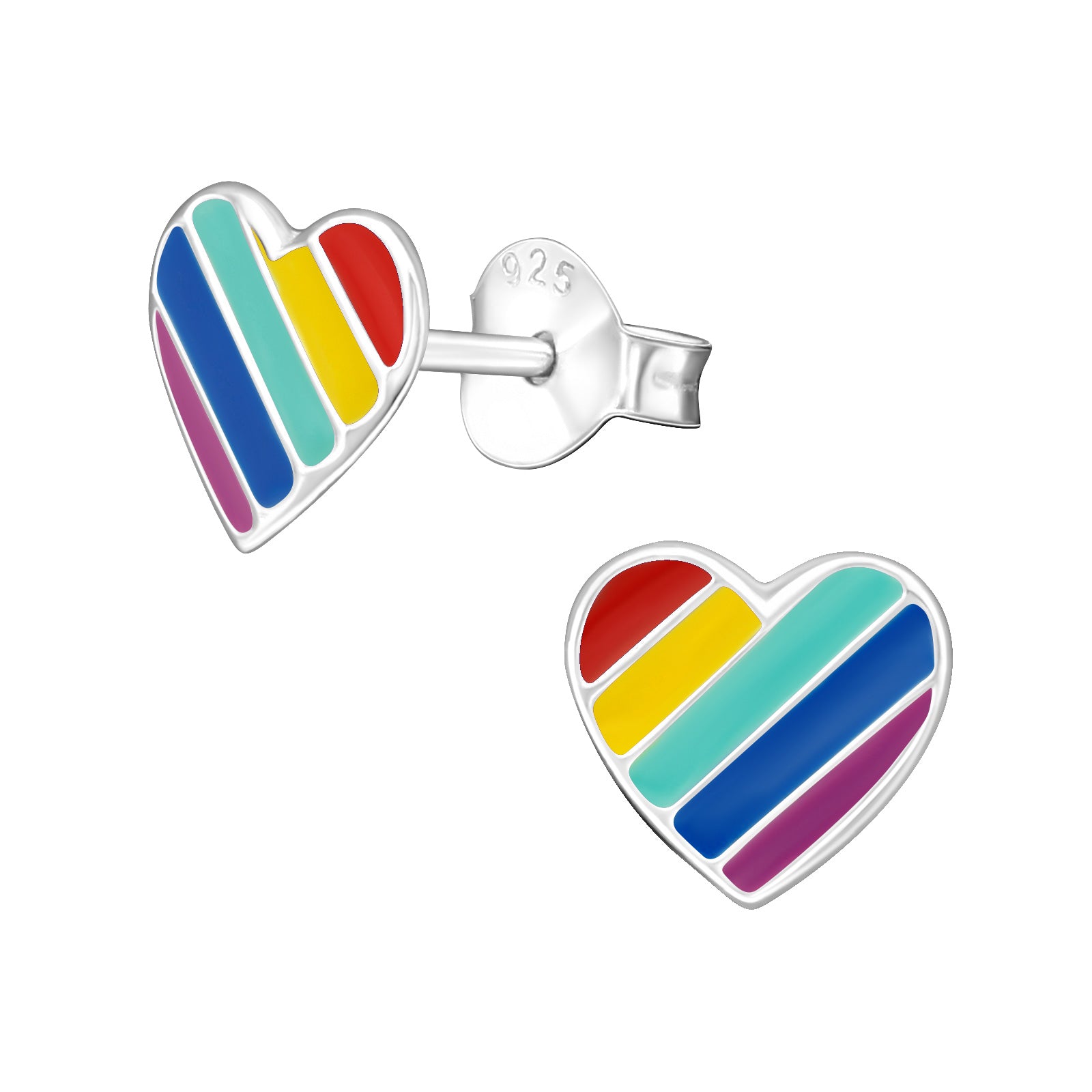 Rainbow heart sterling silver earrings
