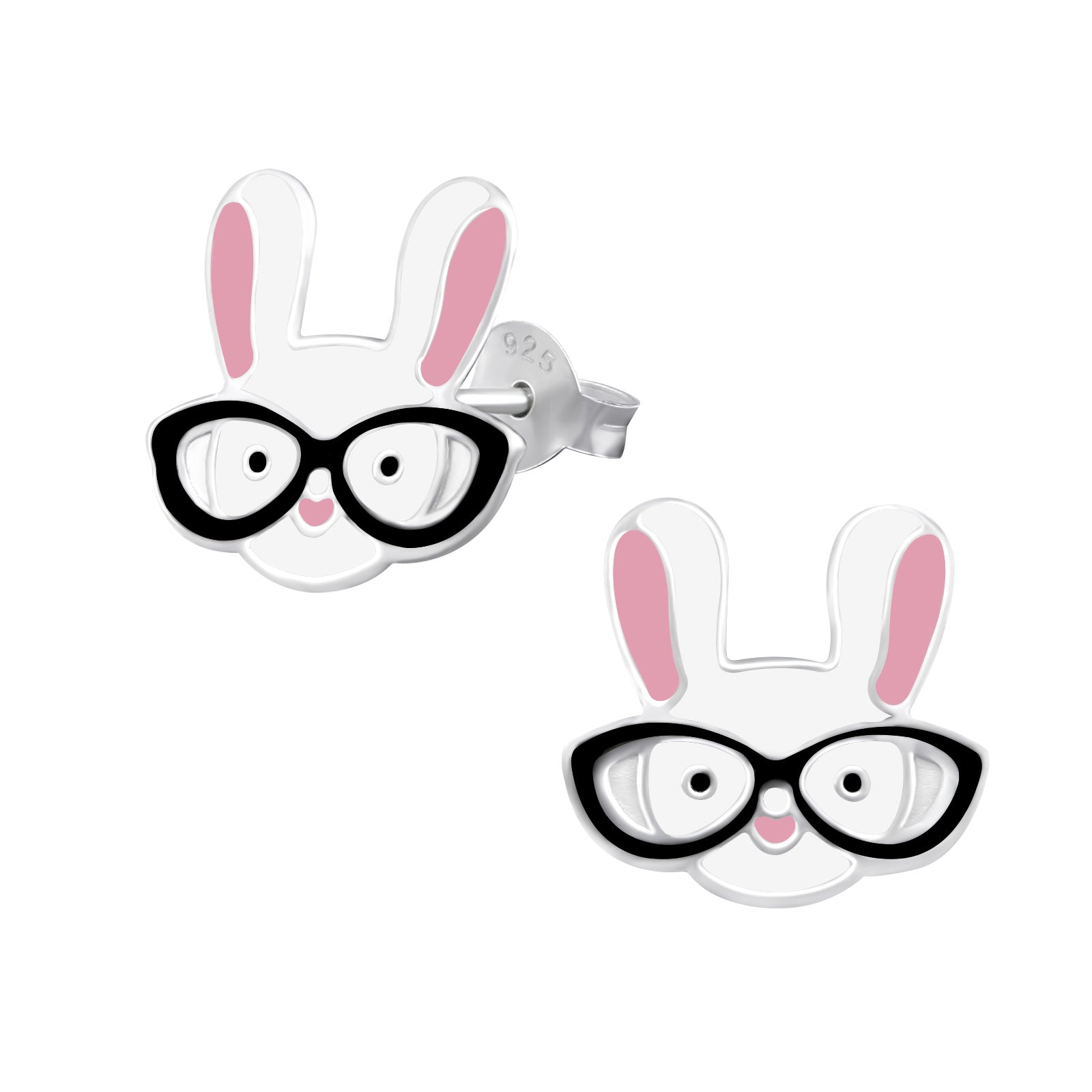 Cute bunny rabbit wearing specs stud earrings.