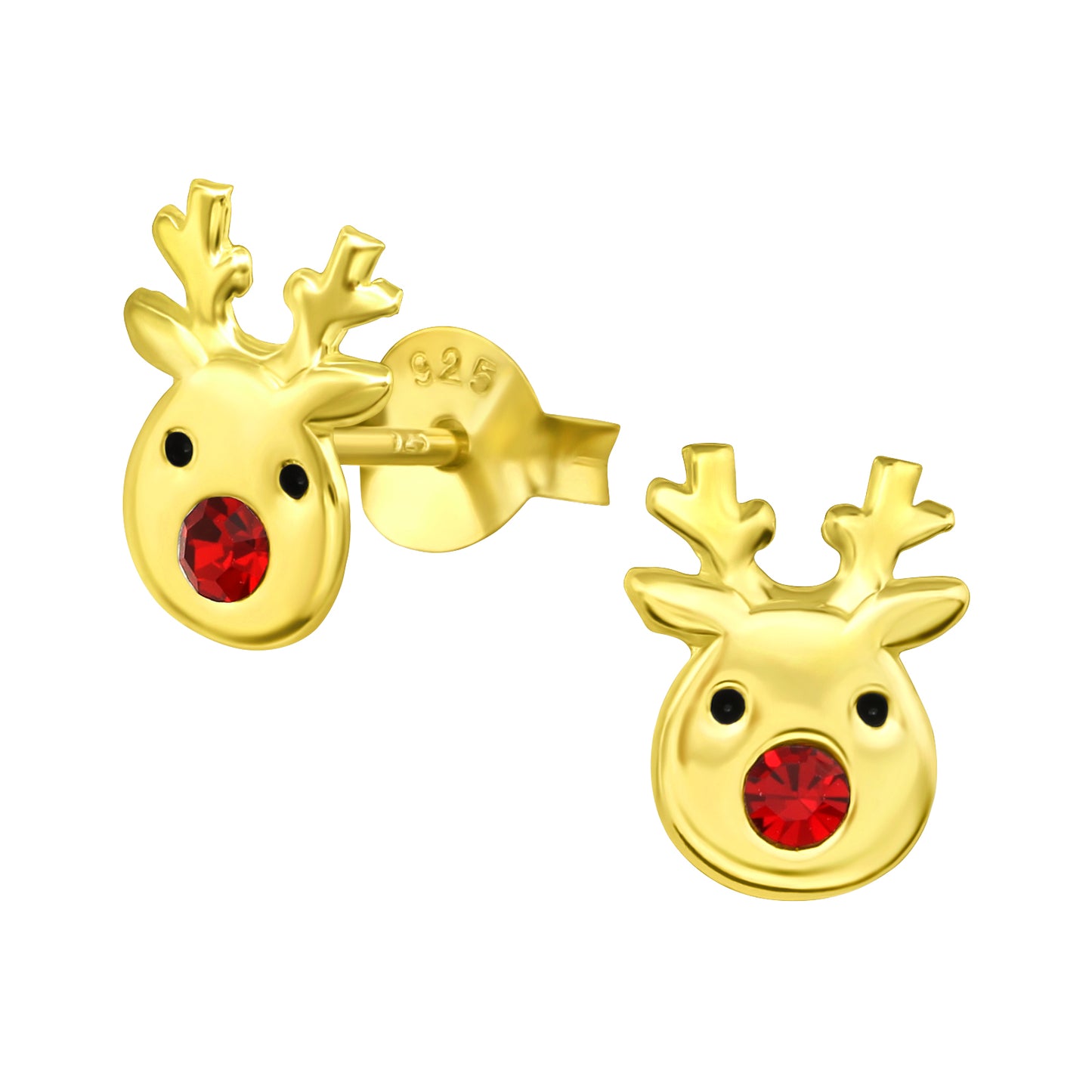 Gold plated Rudolph reindeer sterling silver stud earrings