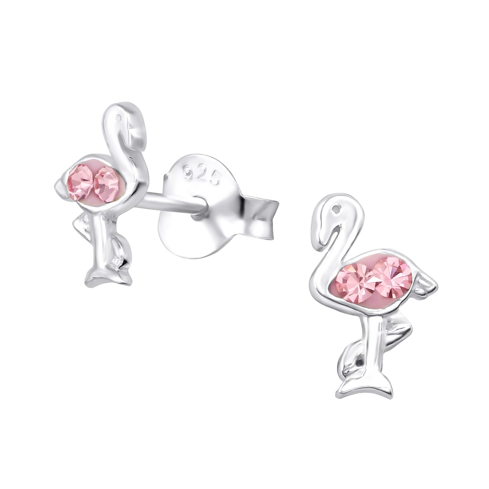 Fabulous flamingo dainty stud earrings with pink crystals.