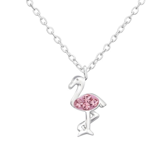 Fabulous flamingo necklace with pink crystals.
