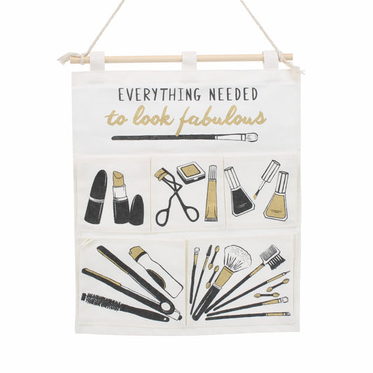 Pretty canvas make up tidy with 4 pockets and slogan Everything Needed to Look Fabulous