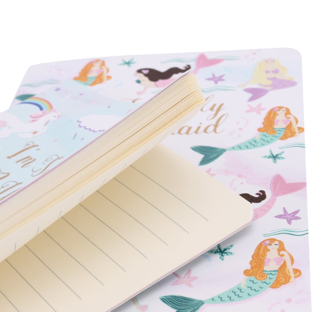 2 x A6 paperback notebooks with slogans mermaid and unicorn designs