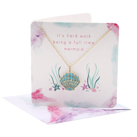 Pretty shell necklace with slogan Mermaid Off Duty on card (with envelope)