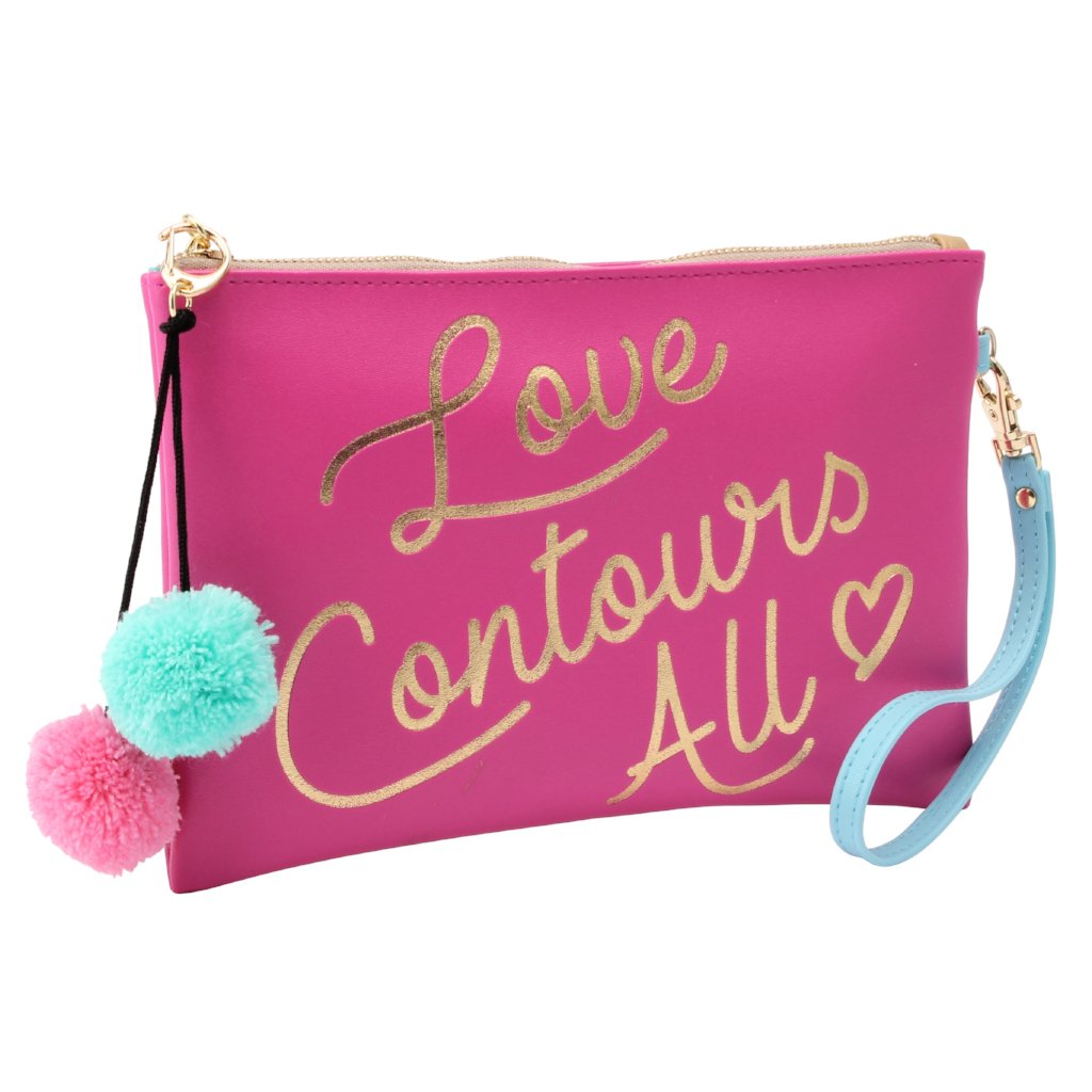 Pink Love Contours All Make Up Bag with pom pom detail