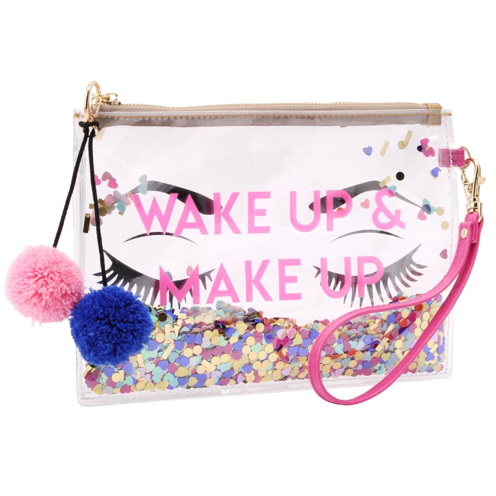 Transparent Wake Up Make Up Bag with pom pom detail