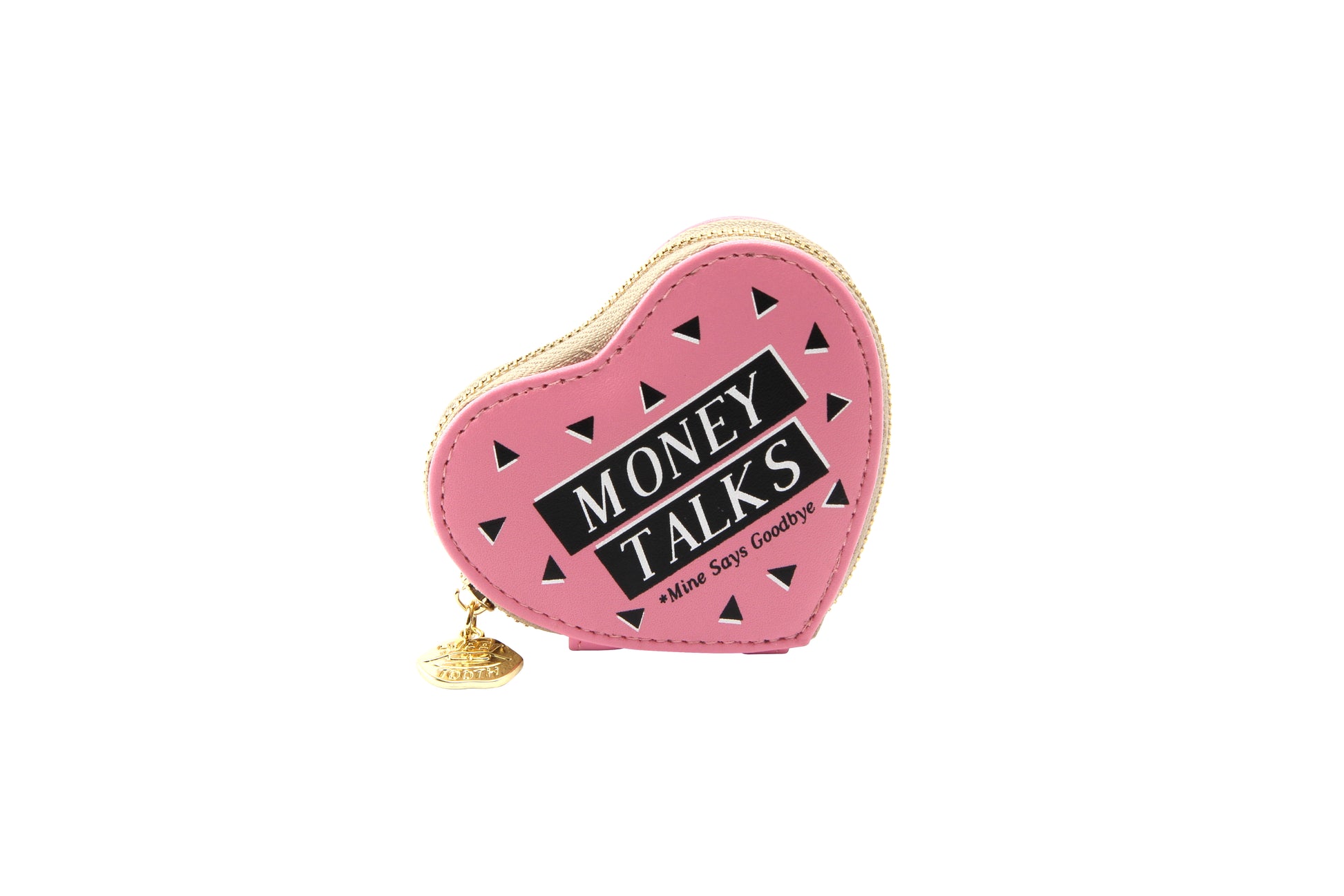 Heart shaped pink purse with slogan Money Talks *Mine says goodbye