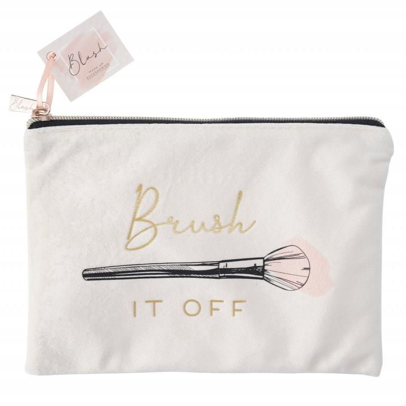 Lovely make up brush design make up bag featuring the phrase Brush It Off