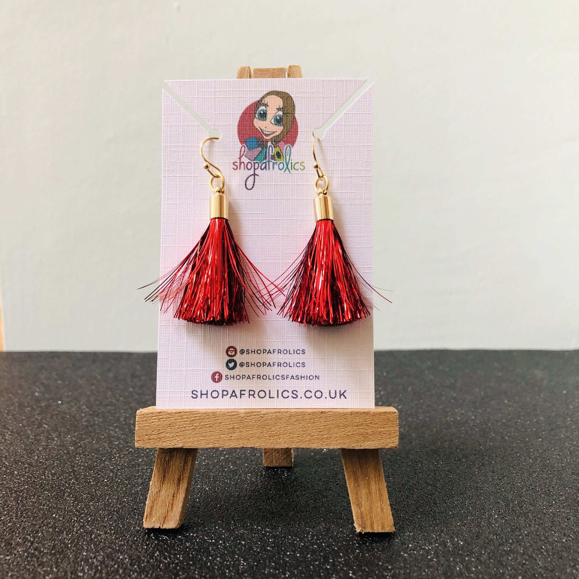 Red Tinsel Tassel Drop Earrings