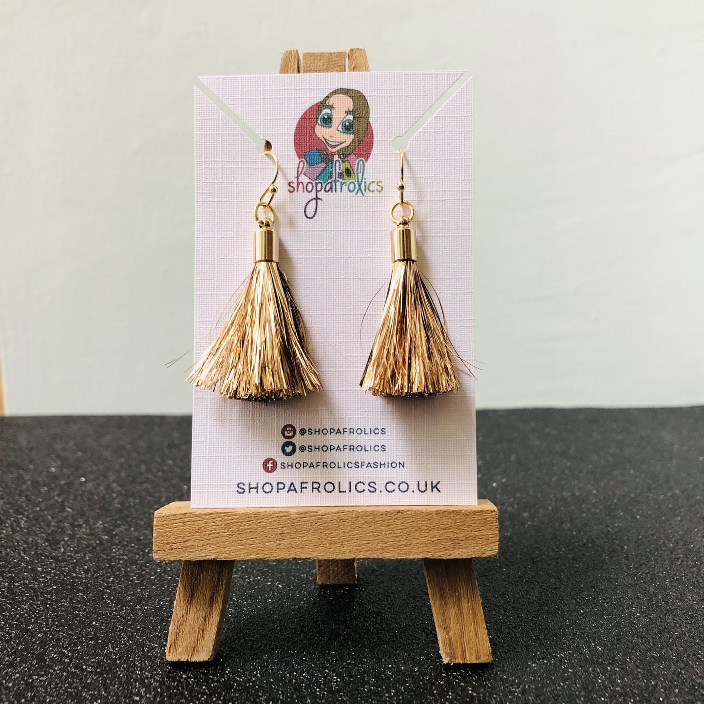 Gold Tinsel Tassel Drop Earrings