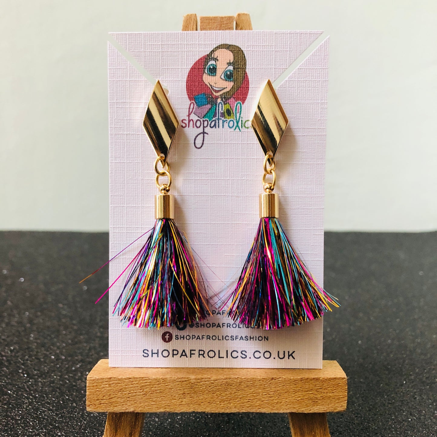 Metallic rainbow tinsel earrings