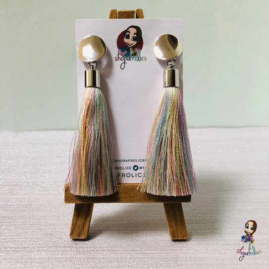 Pretty pastel coloured rainbow tassels are the centre-piece of these pretty earrings.