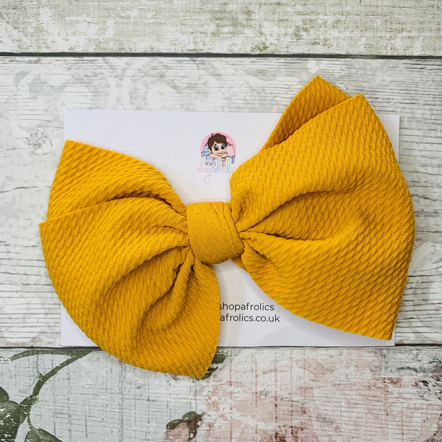 Mustard yellow waffle bow baby headband