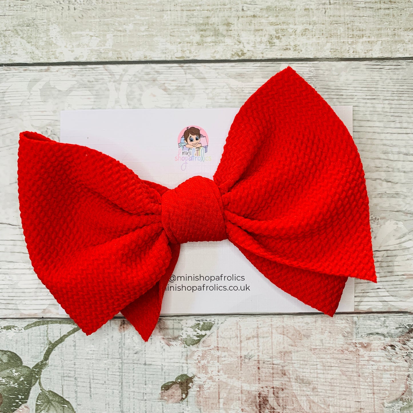 Red waffle bow baby headband