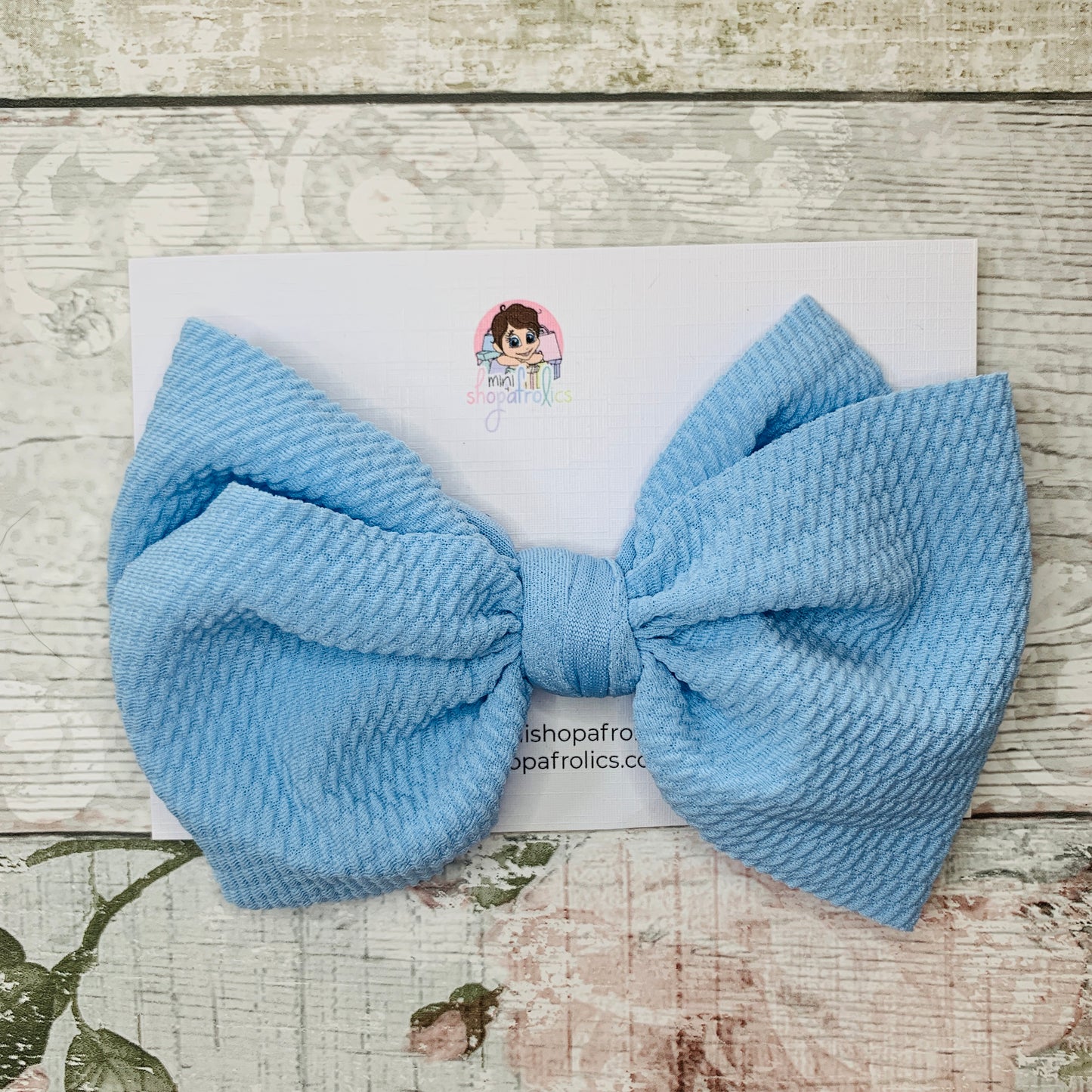 Pale blue waffle bow baby headband