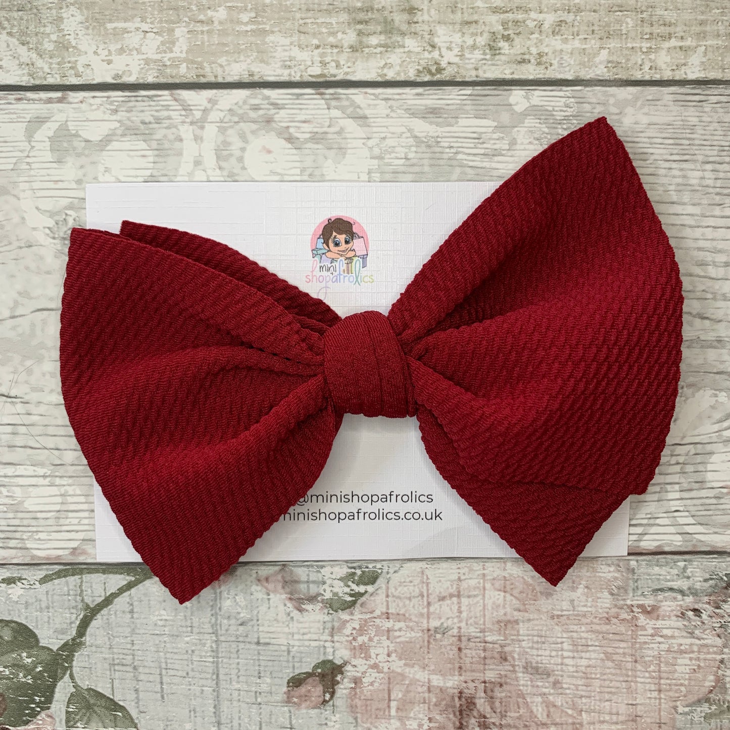 Burgundy waffle bow baby headband