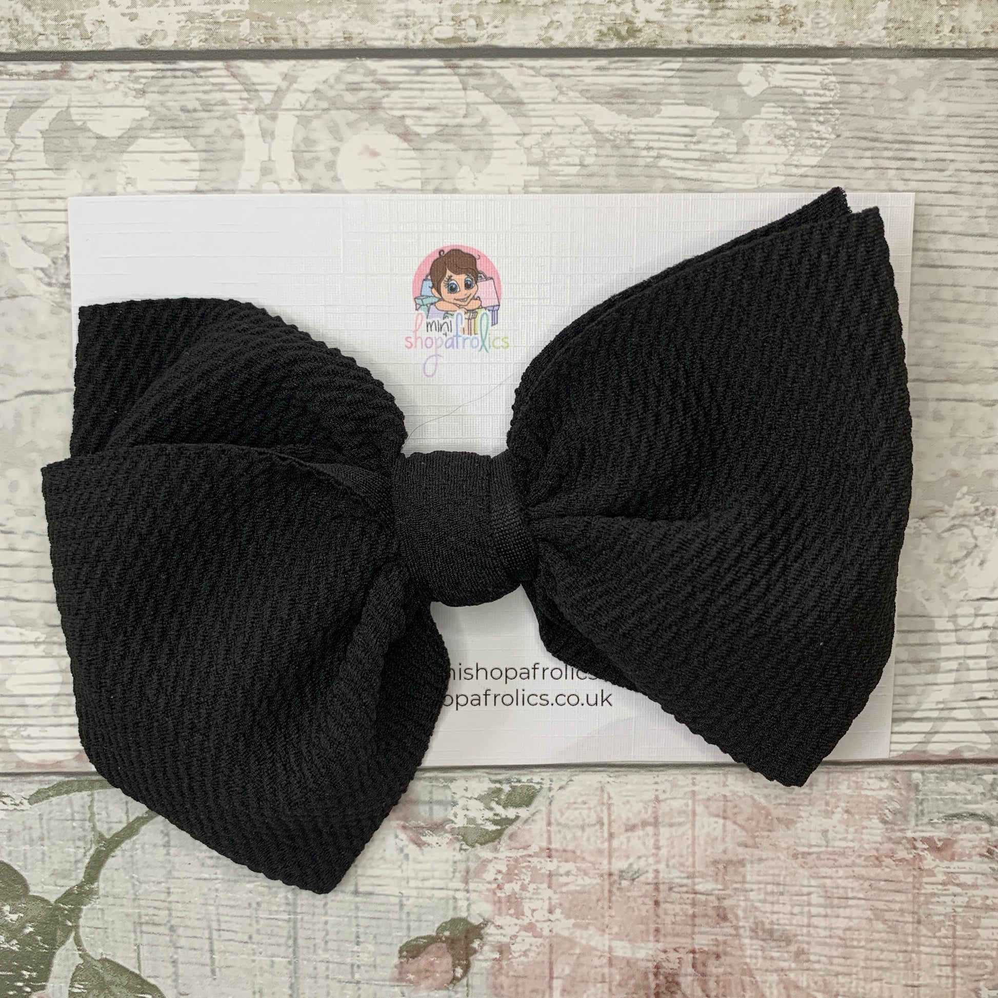 Black waffle bow baby headband