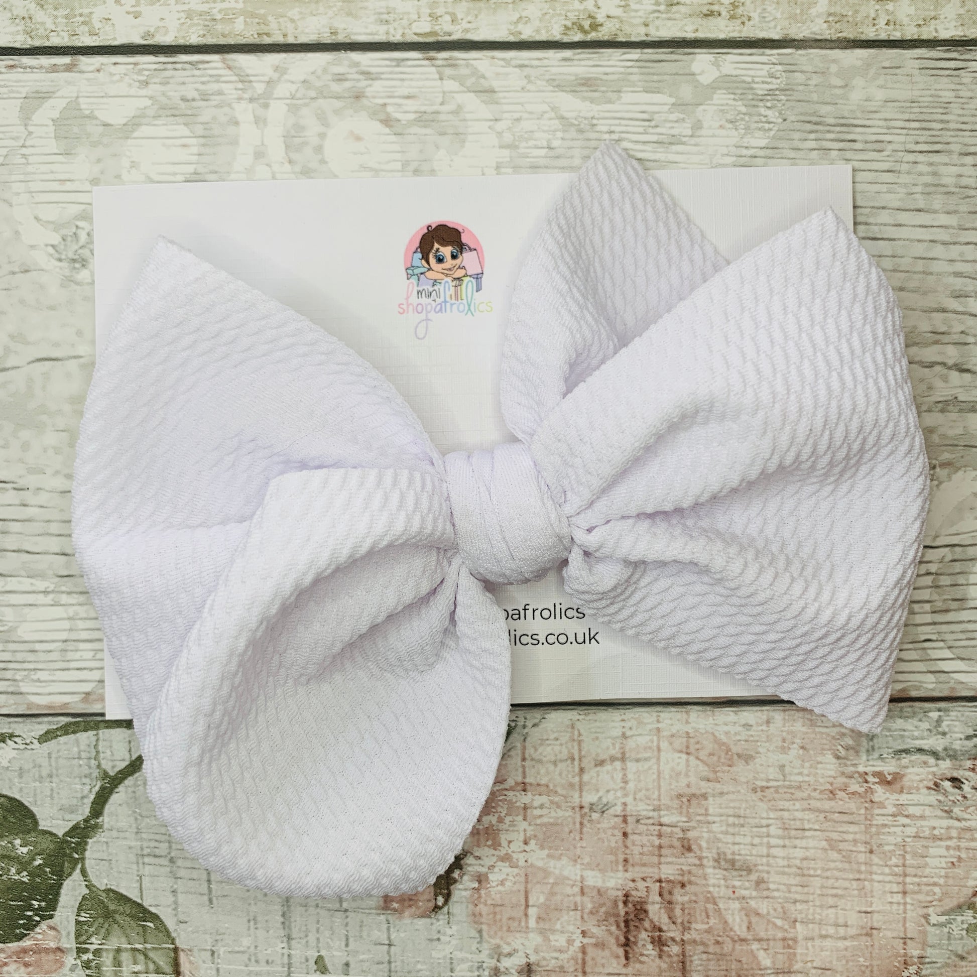 White waffle bow baby headband