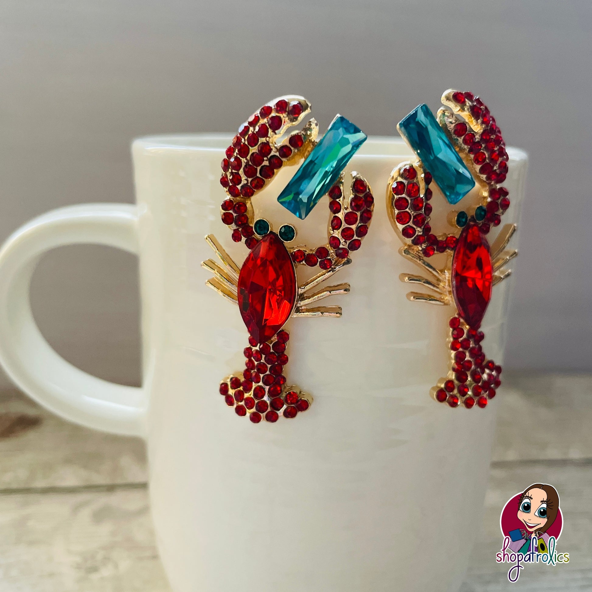 Lovely red crystal lobster statement earrings