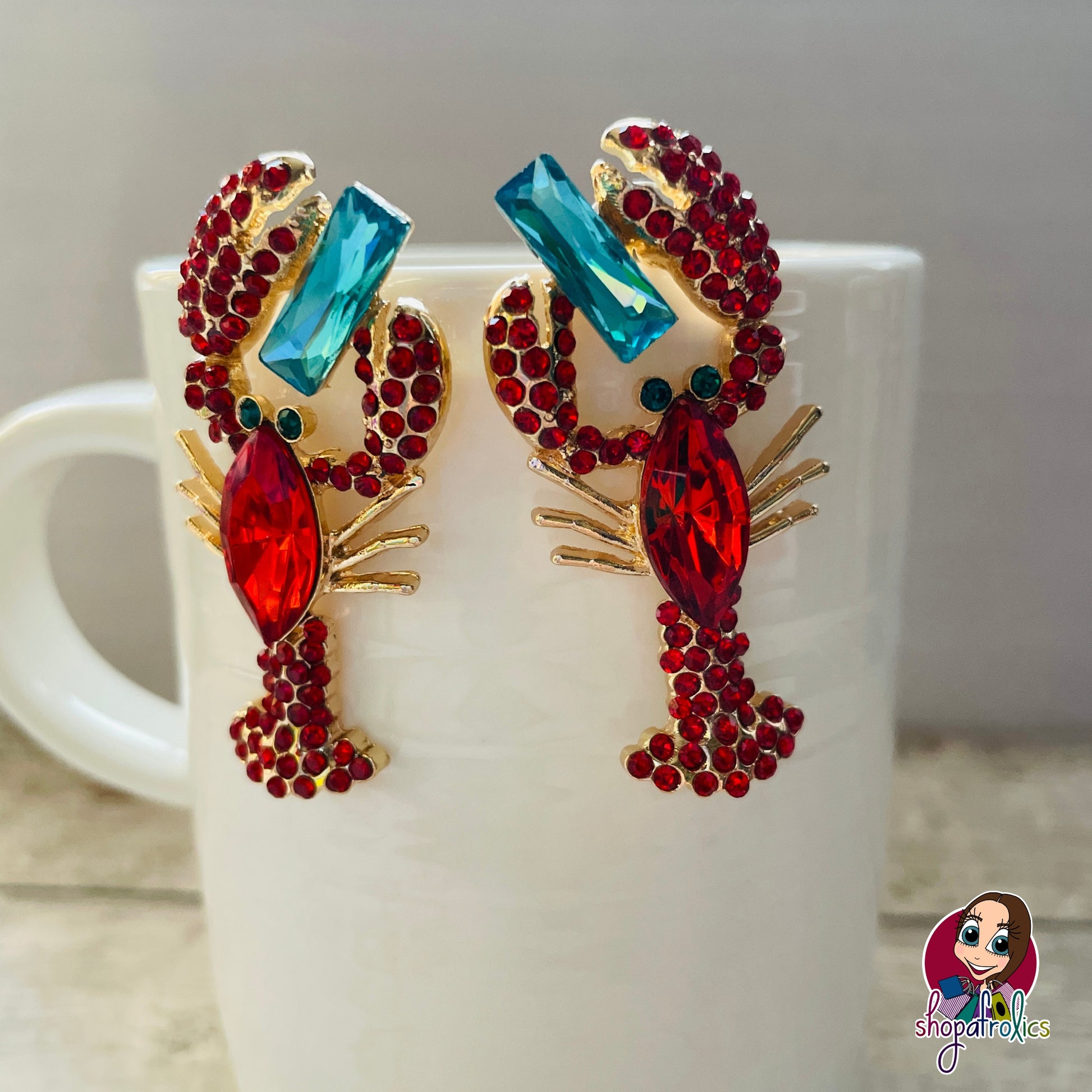 Large red lobster earrings