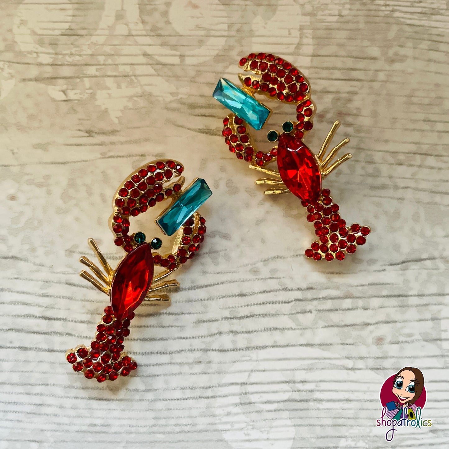 Under the sea! Red crystal lobster statement earrings 