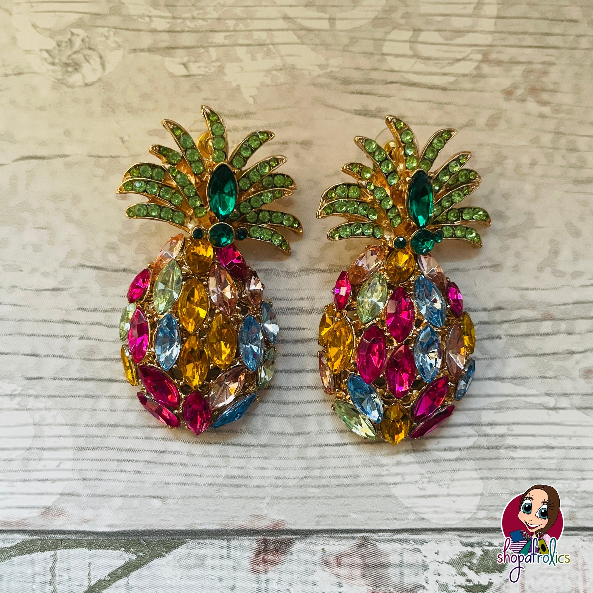 Pretty crystal pineapple shape earrings with multicolour rhinestones