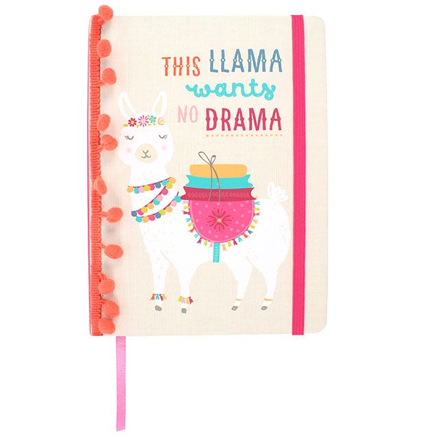 A5 hard cover notebook with fun llama design and slogan: This Llama Wants No Drama