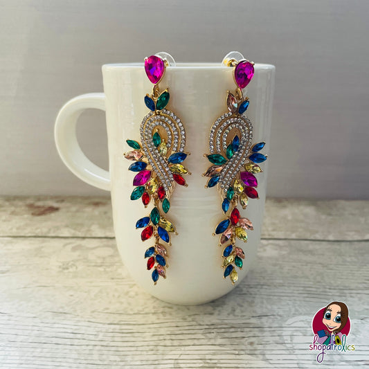 Multicolour drop earrings with rhinestone crystals 