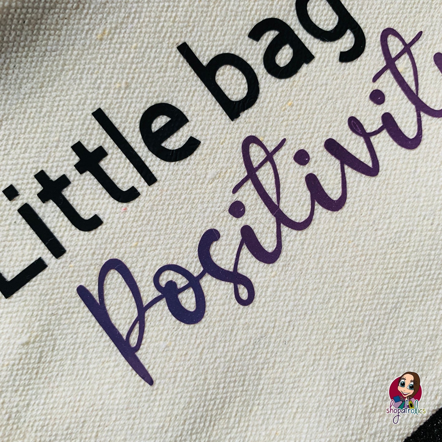 Close up of little bag of positivity 