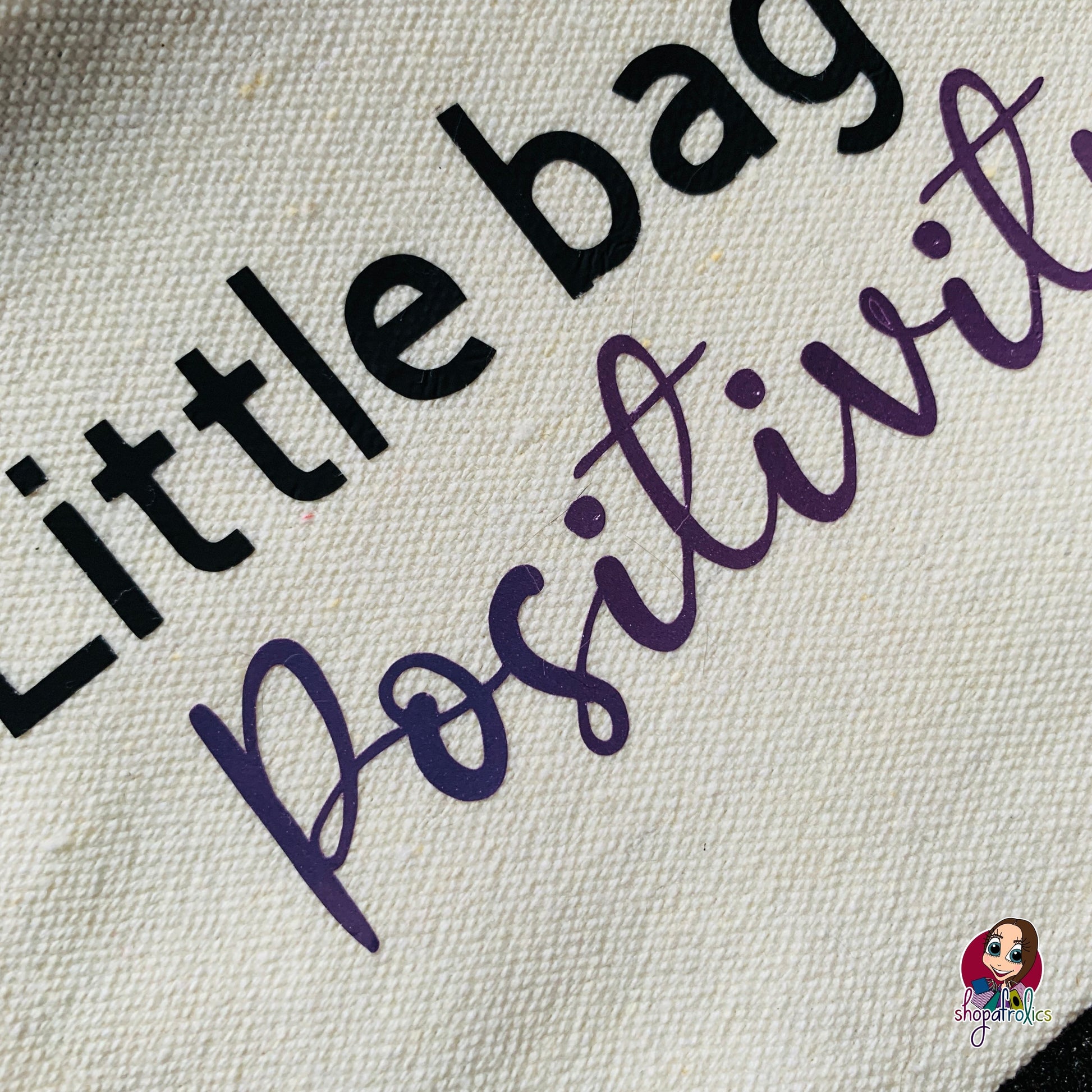 Close up of little bag of positivity 