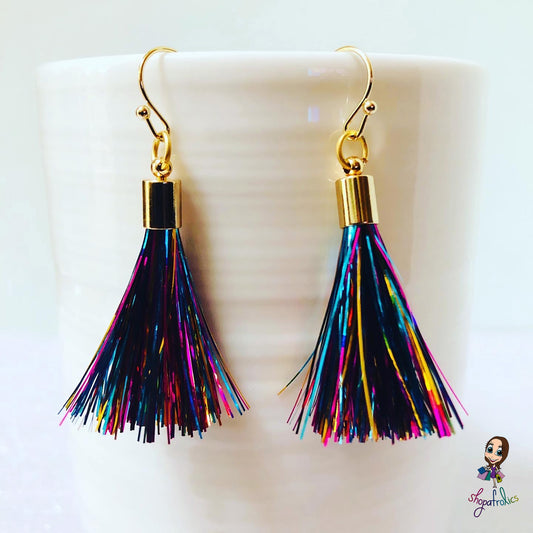 Rainbow and gold tassel earrings