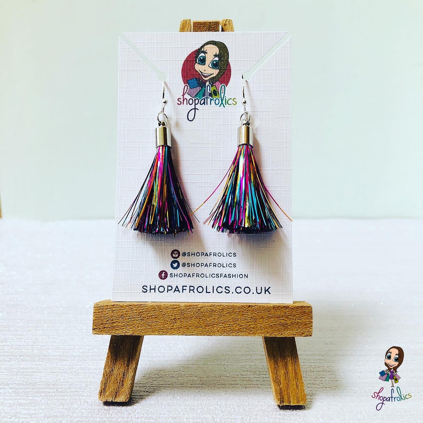Rainbow and silver tassel earrings