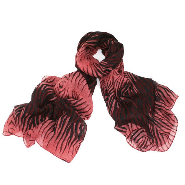 Red and black zebra print design printed scarf.