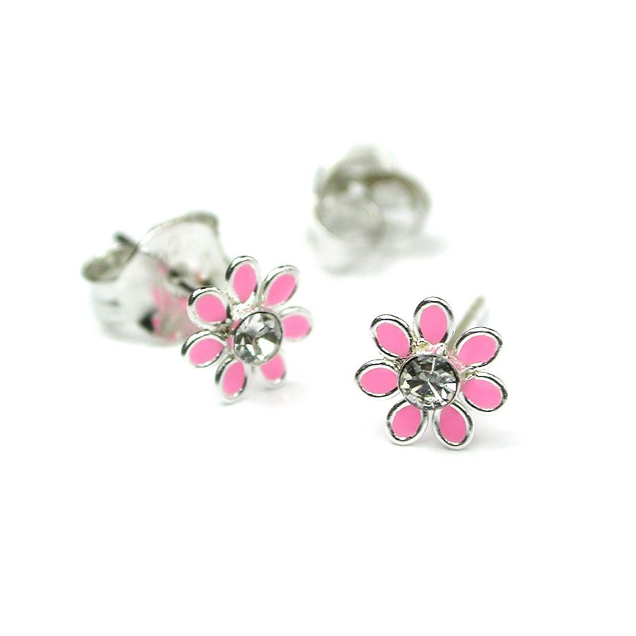 Dainty Sterling Silver Flower Earrings - Choice of Colours
