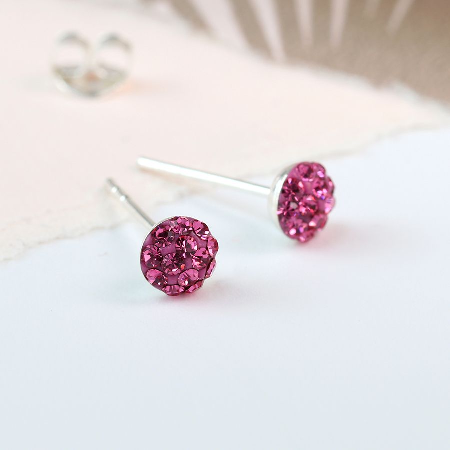 Rose baby pink round shamballa sterling silver stud earrings