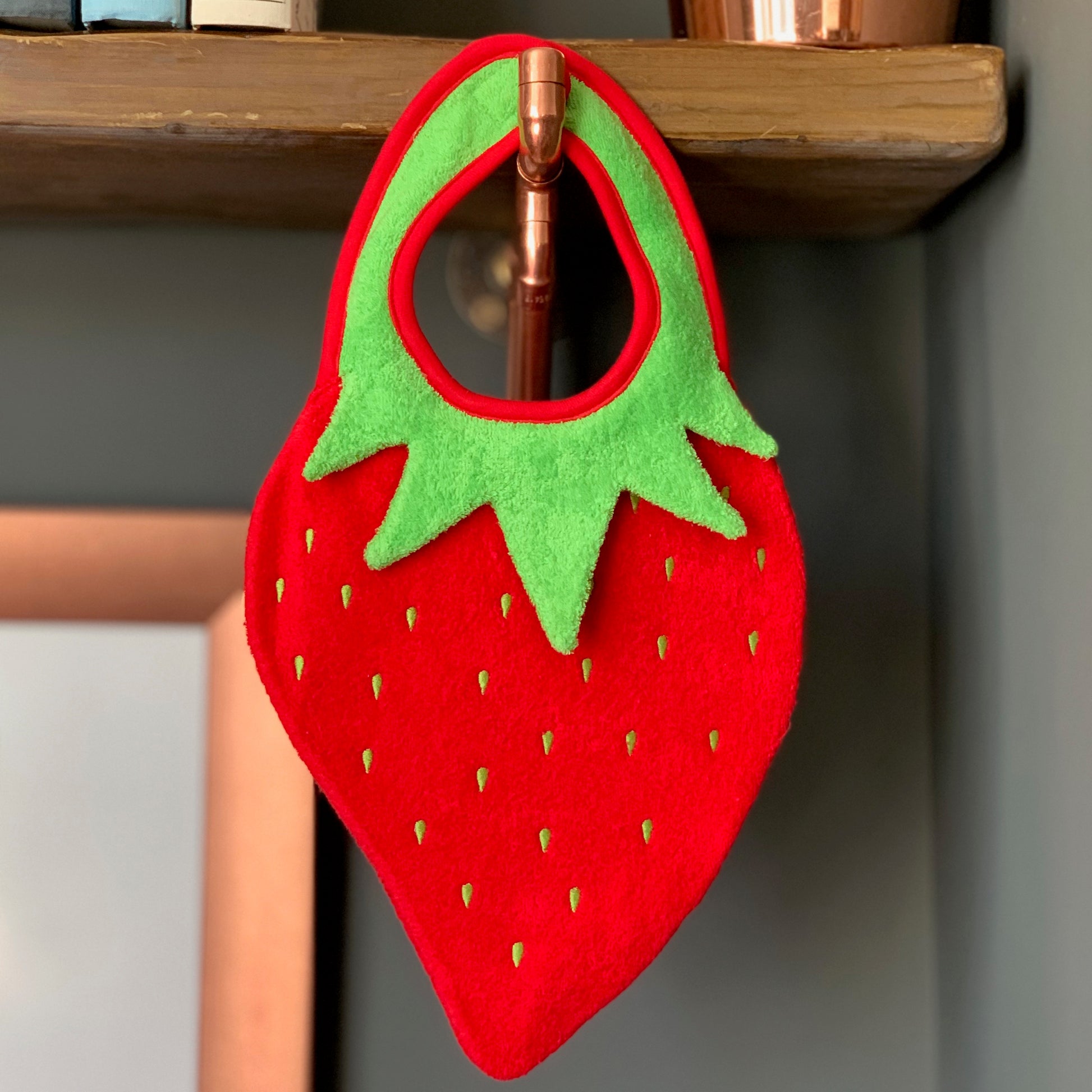 Red strawberry shape dribble bib