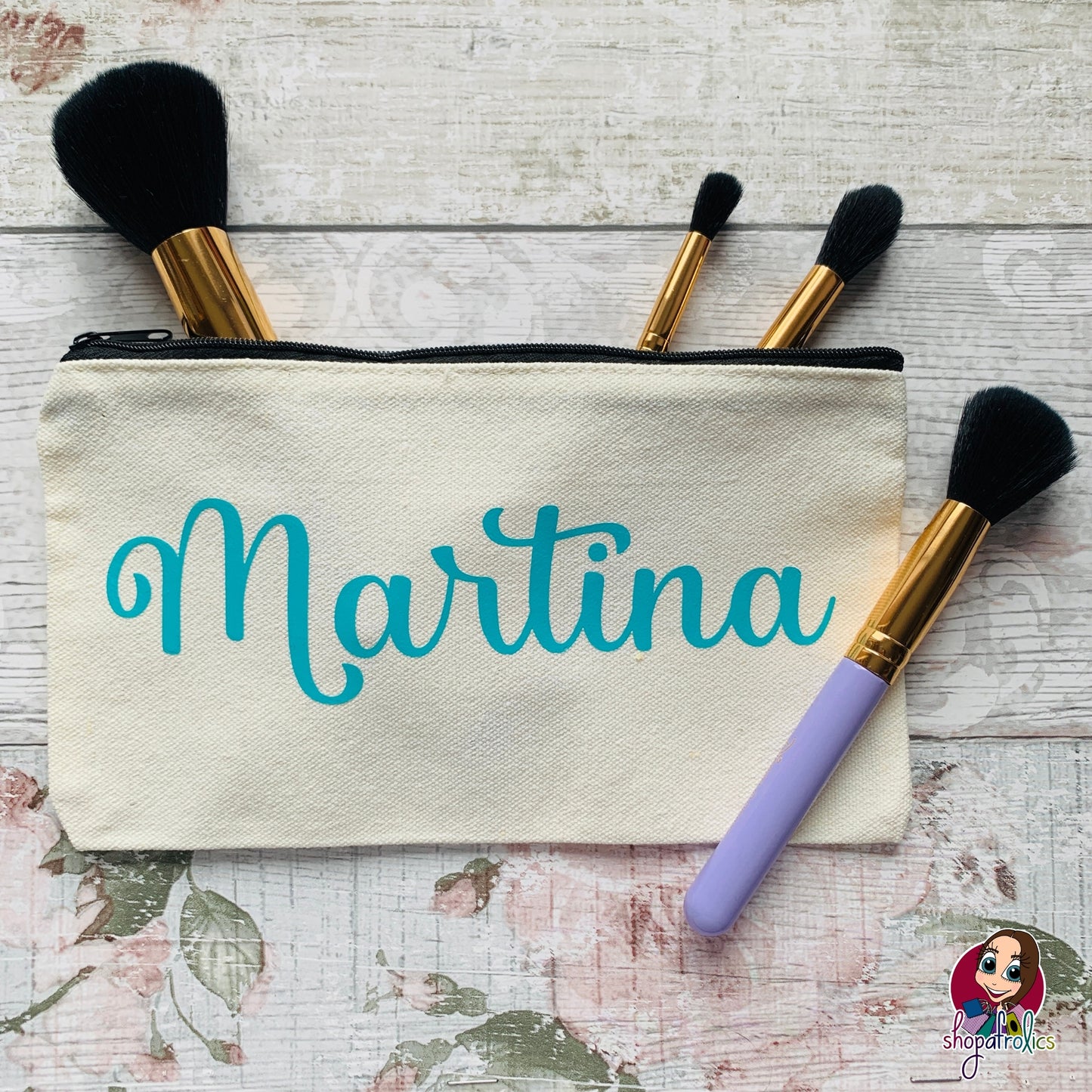 Personalised make up bag with Tiffany Blue Name