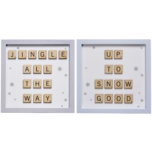 Fun scrabble letters sign in choice of Christmas slogans - Jingle all the way or Up to snow good 