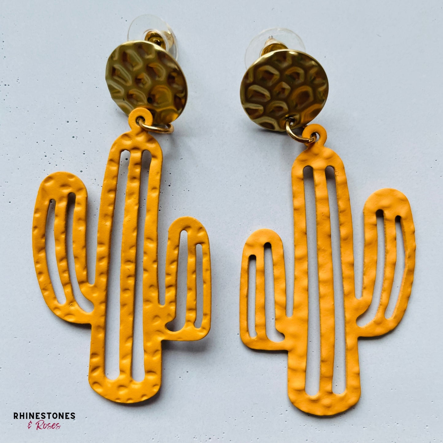 Mustard yellow metal cactus earrings
